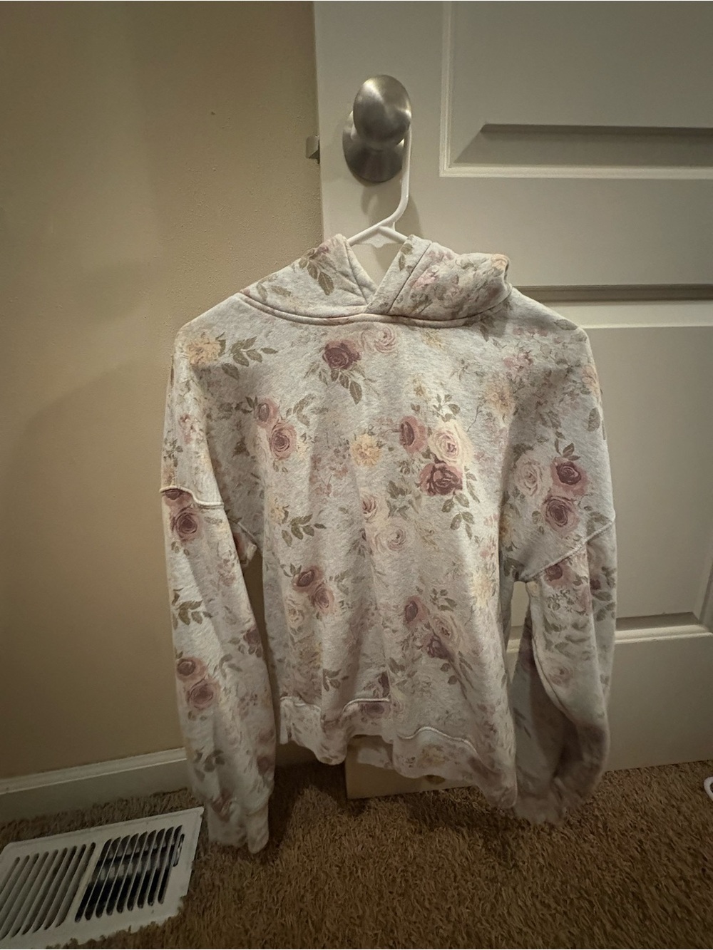 Abercrombie & Fitch Cream Hoodie Sweater with Blush Rose Print